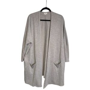 DONNI OSFA (One Size Fits All) Ribbed Gray & White Striped Open Cardigan